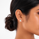 14K Gold Emerald-Cut Gemstone Stud Earrings