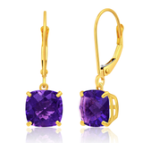 8mm  Gold Cushion Cut Dangler Earrings in 14k