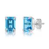 14K Gold Emerald-Cut Gemstone Stud Earrings