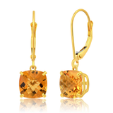 8mm  Gold Cushion Cut Dangler Earrings in 14k