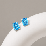 14K Gold Emerald-Cut Gemstone Stud Earrings