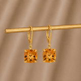 8mm  Gold Cushion Cut Dangler Earrings in 14k