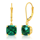 8mm  Gold Cushion Cut Dangler Earrings in 14k