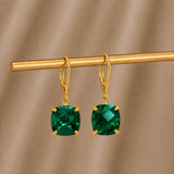 8mm  Gold Cushion Cut Dangler Earrings in 14k