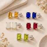 14K Gold Emerald-Cut Gemstone Stud Earrings