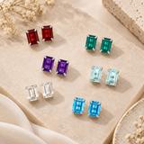 14K Gold Emerald-Cut Gemstone Stud Earrings