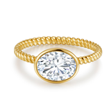 10K  Gold Oval CZ Engagement Ring with Twisted Bezel Band