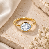 10K  Gold Oval CZ Engagement Ring with Twisted Bezel Band