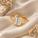 10K Solid Gold Emerald Cut Cubic Zirconia Engagement Ring