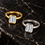 10K Solid Gold Emerald Cut Cubic Zirconia Engagement Ring