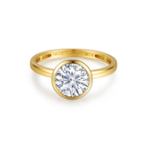 10K Solid Gold Round Cut Cubic Zirconia Bezel Set Engagement Ring