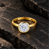 10K Solid Gold Round Cut Cubic Zirconia Bezel Set Engagement Ring