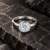 10K Solid Gold Round Cut Cubic Zirconia Bezel Set Engagement Ring