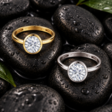 10K Solid Gold Round Cut Cubic Zirconia Bezel Set Engagement Ring