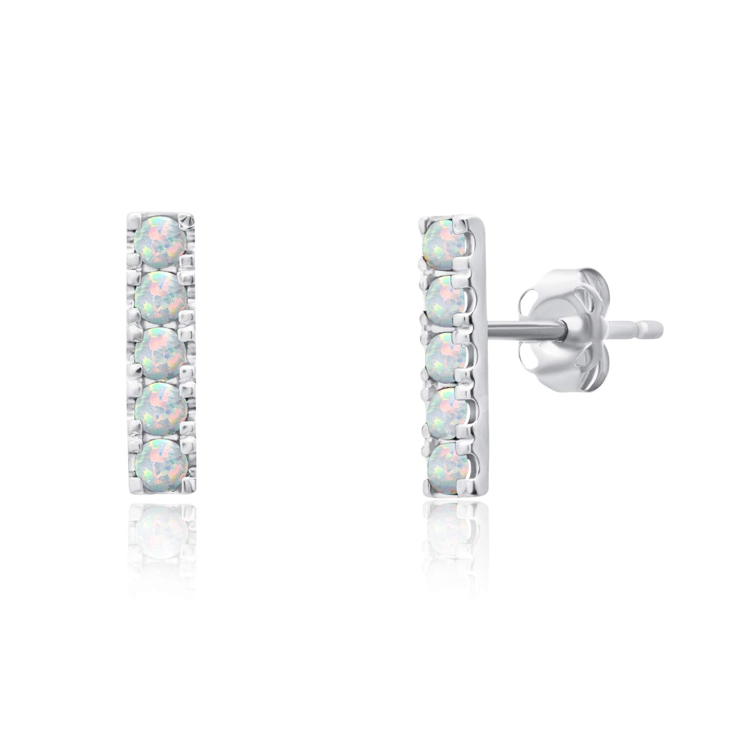 Small Gemstone Bar Studs in 14k Gold
