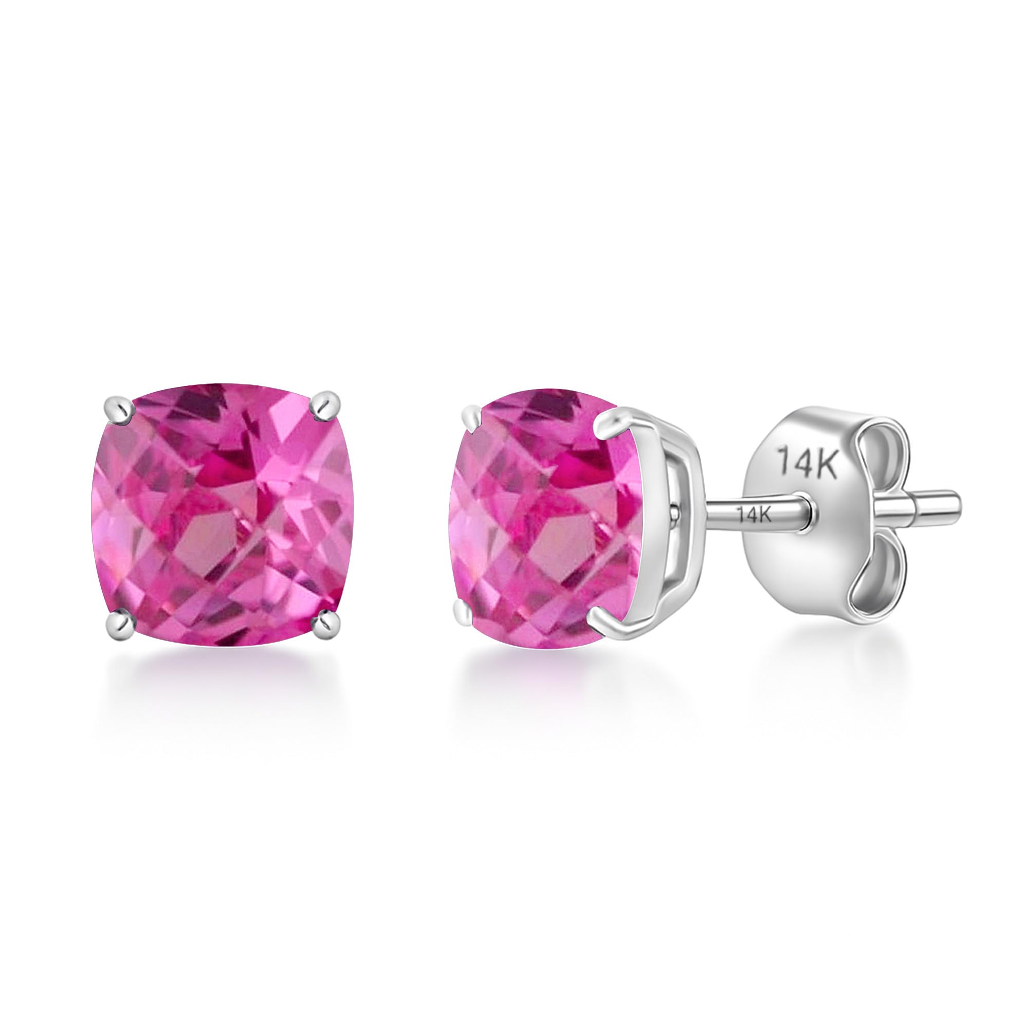 Cushion-Cut Solitaire Gemstone Studs in 14k Gold