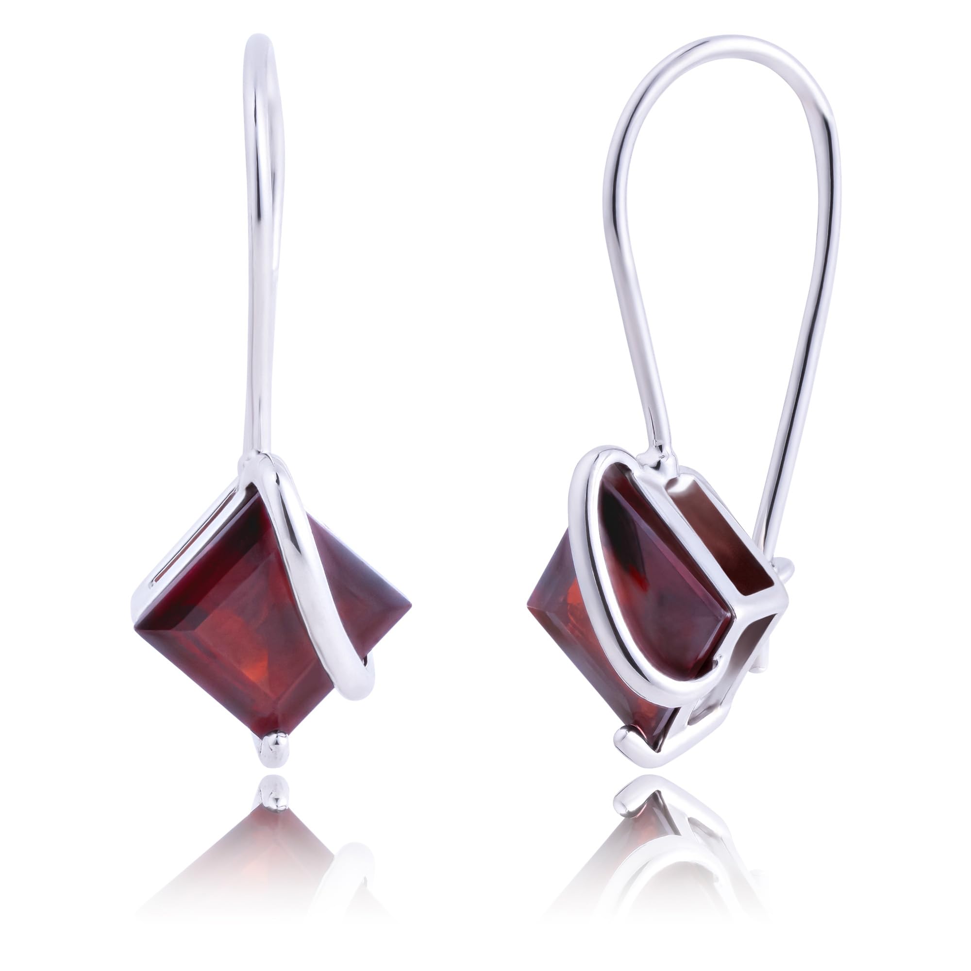 Princess Cut Gemstone Dangle Earrings Silver