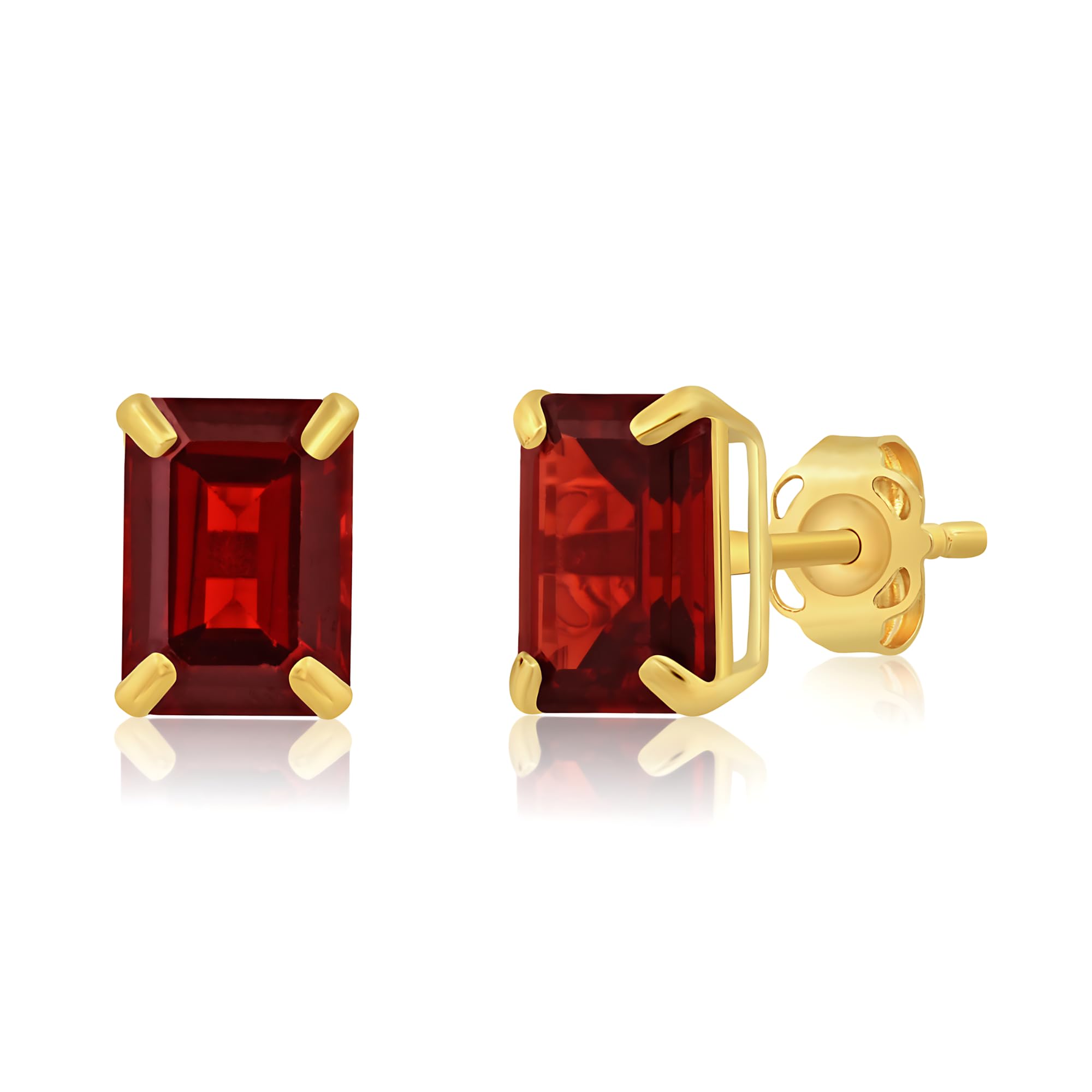 Emerald-Cut Solitaire Gemstone Studs in 14k Gold