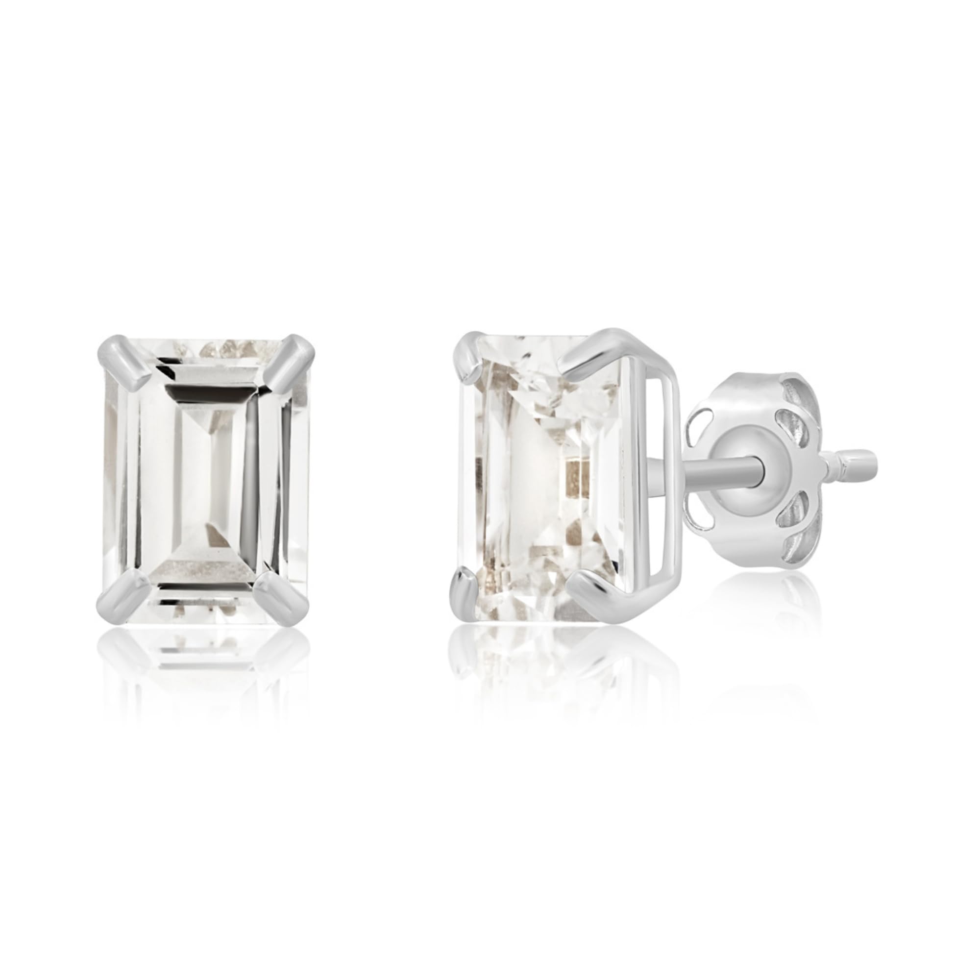Emerald-Cut Solitaire Gemstone Studs in 14k Gold