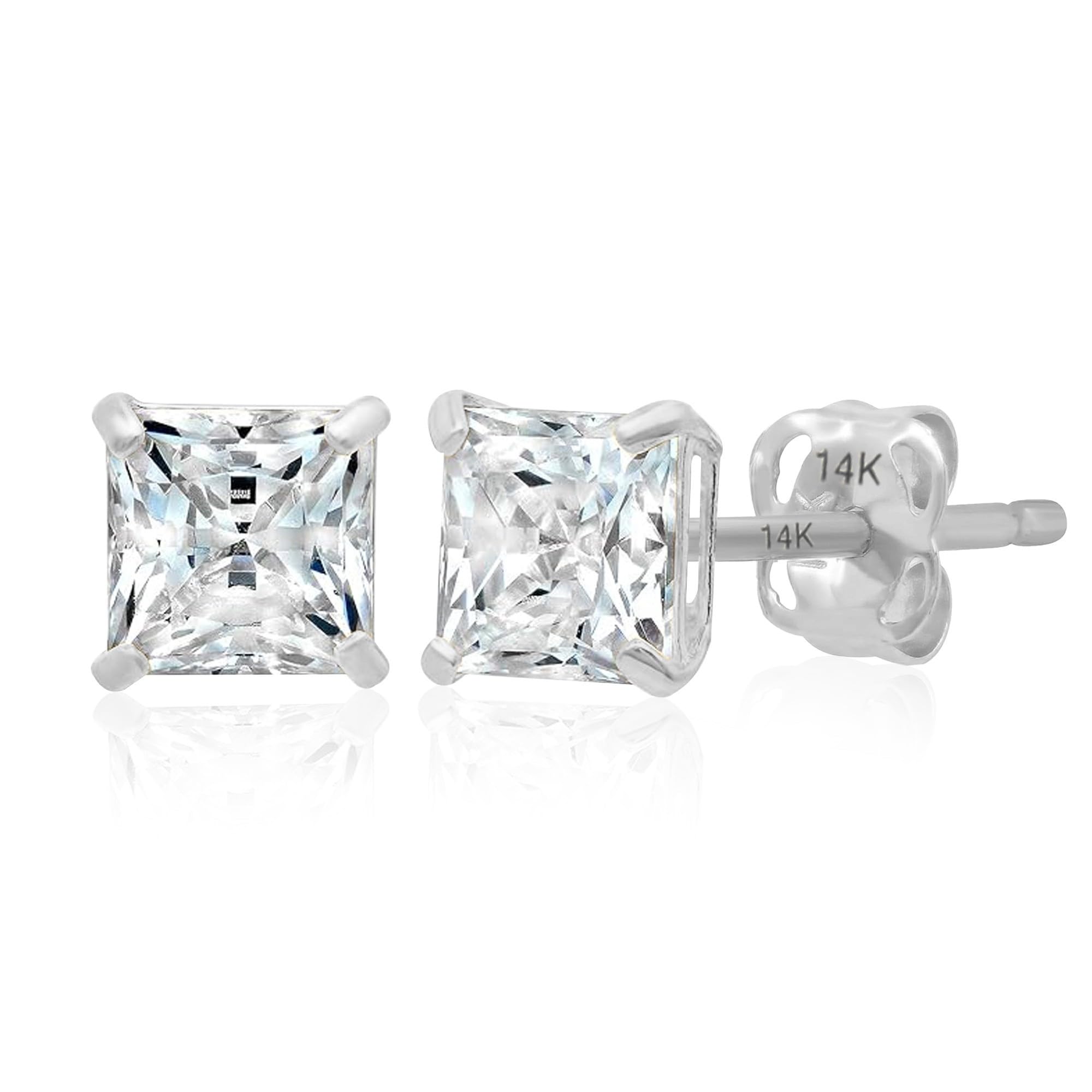 14K Gold Princess Cut Earrings embellished with Swarovski® Zirconia