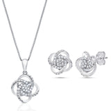 Diamond Love Knot Necklace & Earrings in 925  Silver