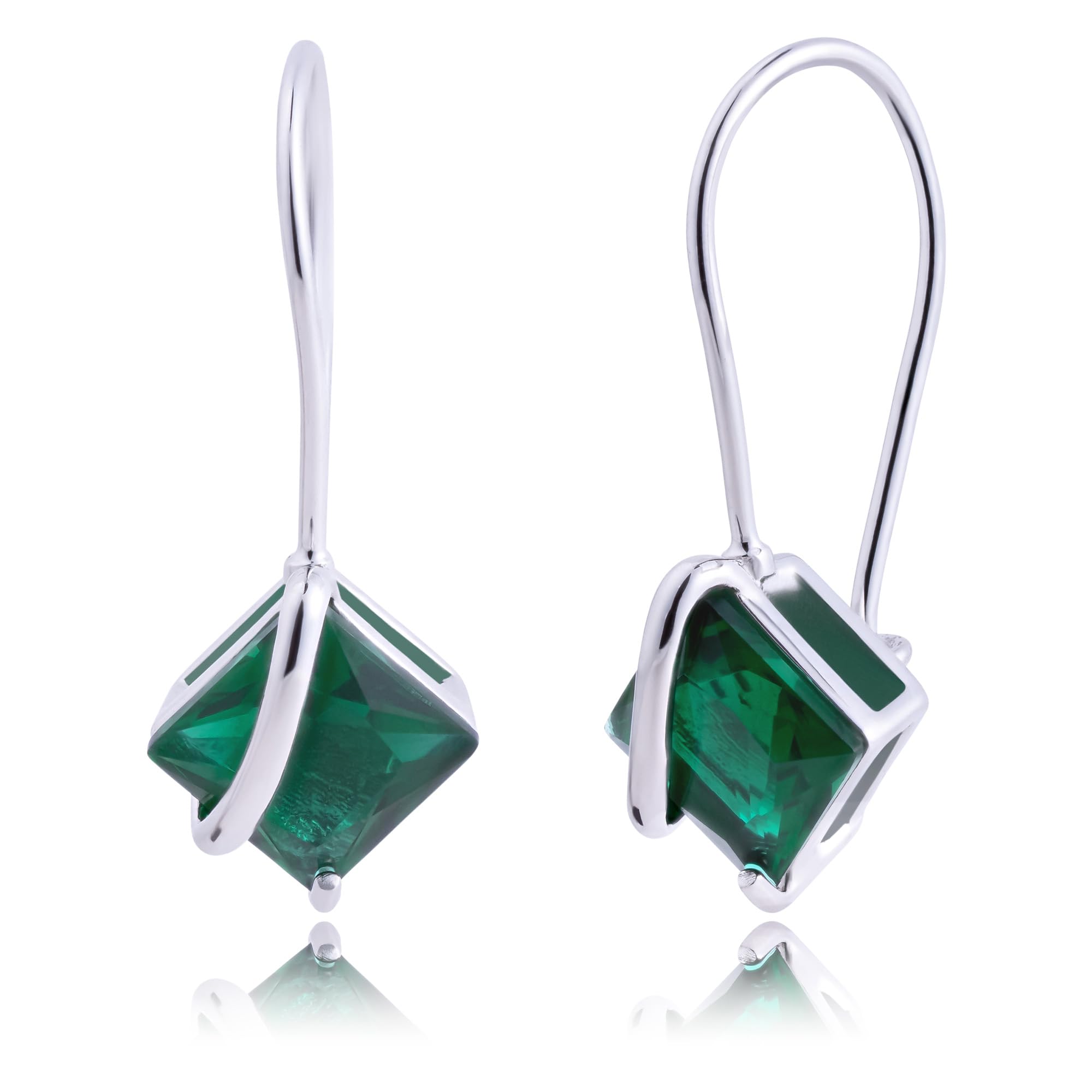 Princess Cut Gemstone Dangle Earrings Silver