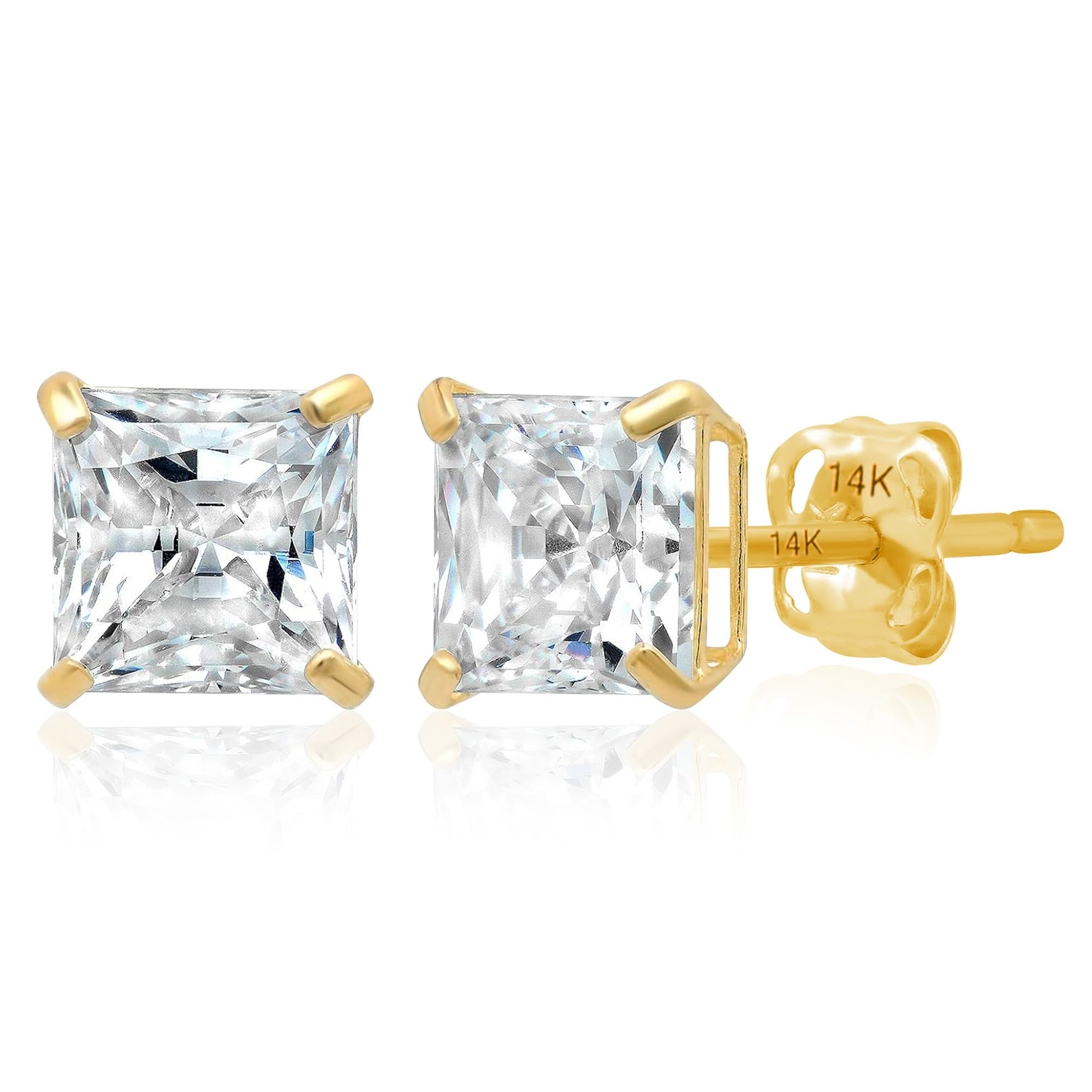 14K Gold Princess Cut Earrings embellished with Swarovski® Zirconia