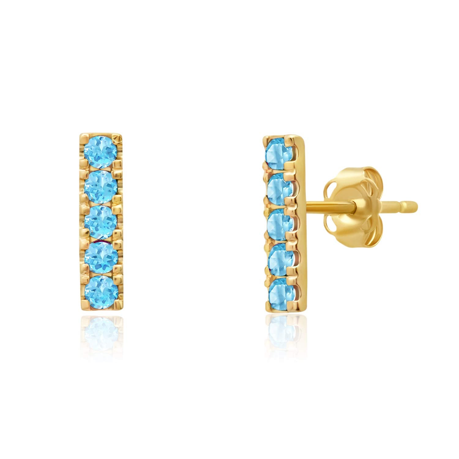 Small Gemstone Bar Studs in 14k Gold