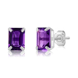 Emerald-Cut Solitaire Gemstone Studs in 14k Gold