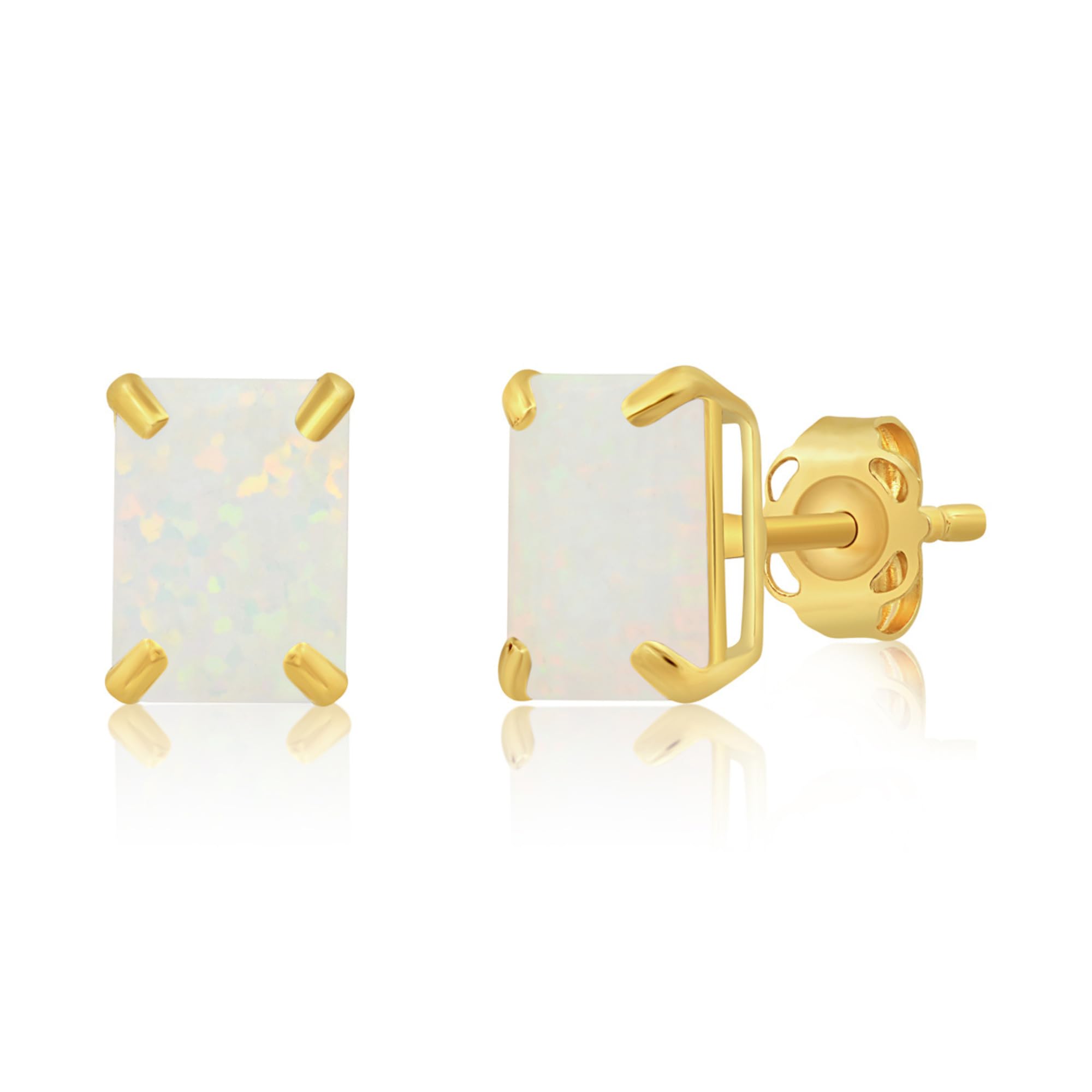 Emerald-Cut Solitaire Gemstone Studs in 14k Gold