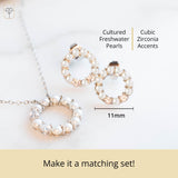 Pearl and Diamond Open Circle Studs in Silver