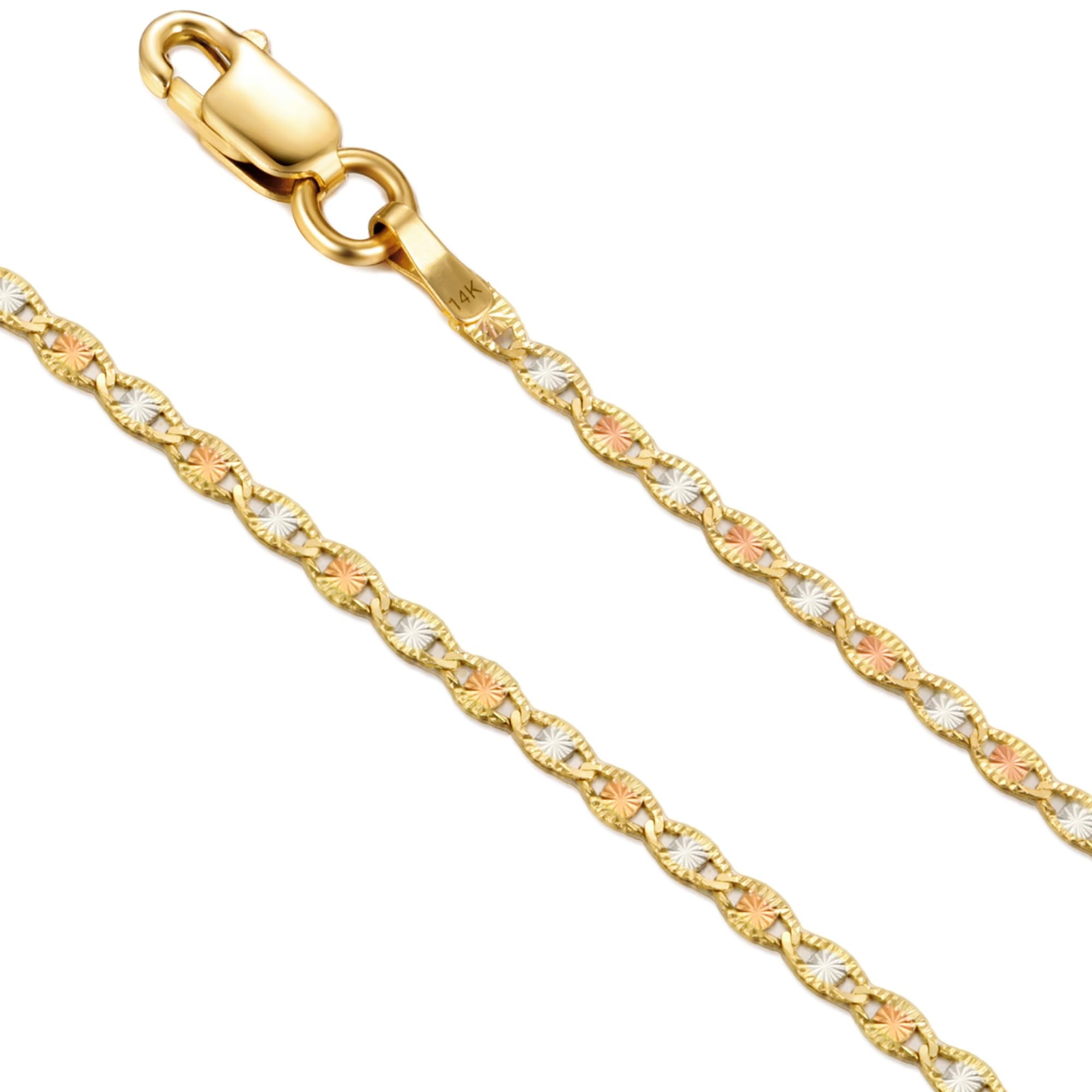 Brera 1.7mm Diamond Cut Tricolor Valentino Chain in 14k Gold