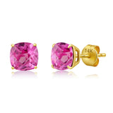 Cushion-Cut Solitaire Gemstone Studs in 14k Gold