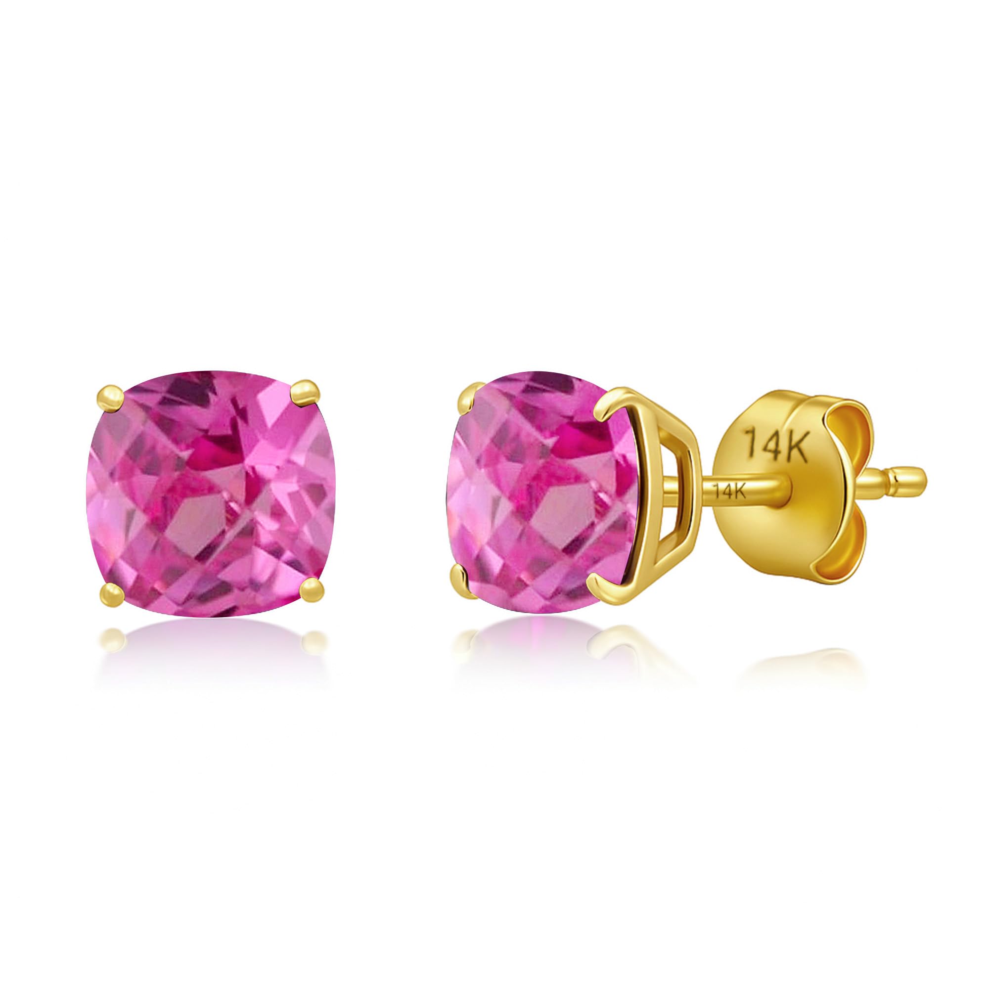 Cushion-Cut Solitaire Gemstone Studs in 14k Gold