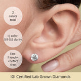 Everyday Solitaire Lab Diamond Studs in 14k Gold, IGI Certified