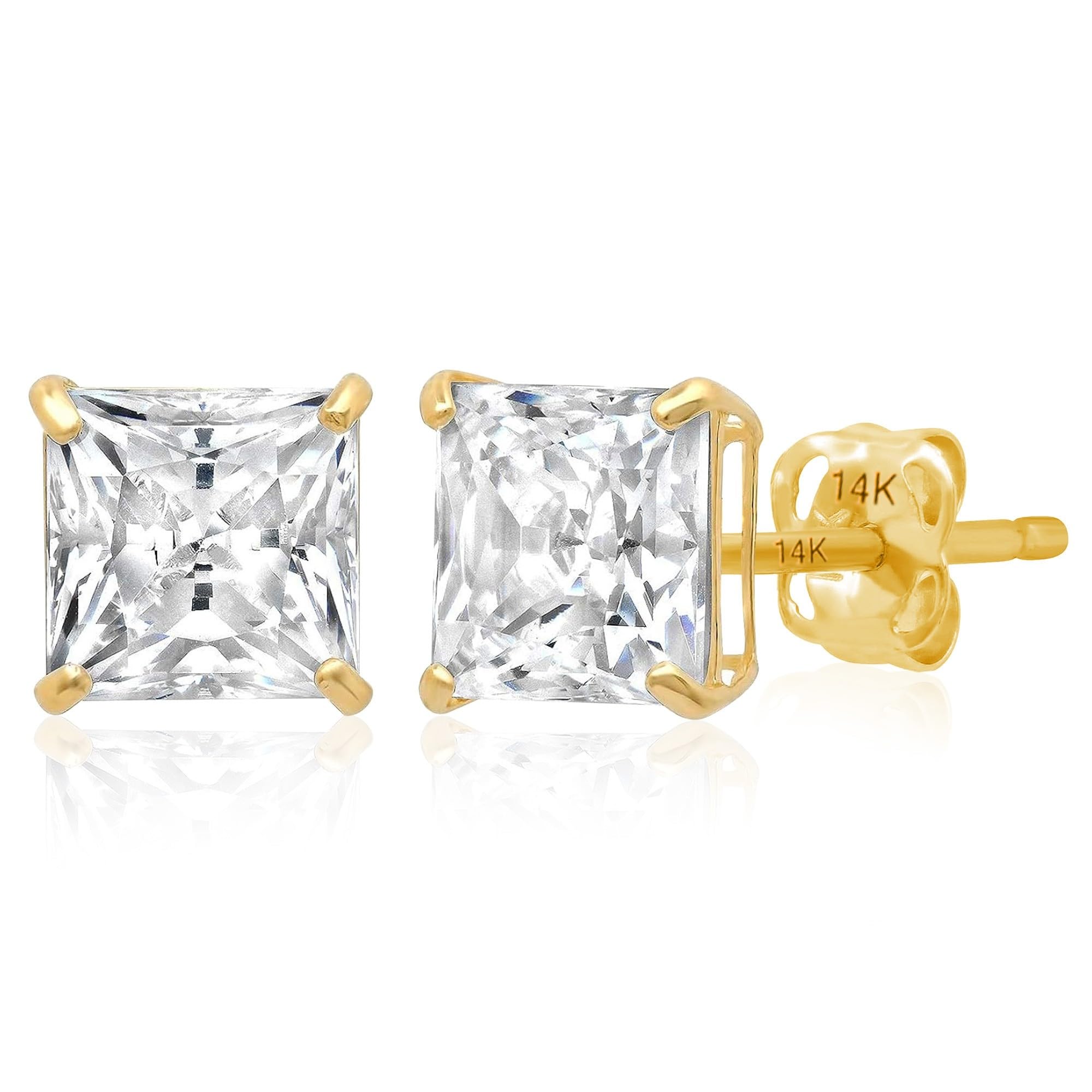 14K Gold Princess Cut Earrings embellished with Swarovski® Zirconia