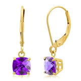 6mm Cushion Gemstone Drop Earrings in 10K Gold
