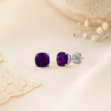 Cushion-Cut Solitaire Gemstone Studs in 14k Gold