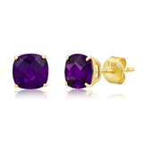 Cushion-Cut Solitaire Gemstone Studs in 14k Gold
