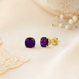 Cushion-Cut Solitaire Gemstone Studs in 14k Gold