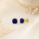 Cushion-Cut Solitaire Gemstone Studs in 14k Gold