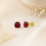 Cushion-Cut Solitaire Gemstone Studs in 14k Gold