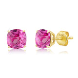 Cushion-Cut Solitaire Gemstone Studs in 14k Gold