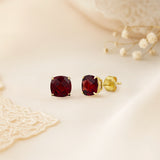 Cushion-Cut Solitaire Gemstone Studs in 14k Gold