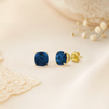 Cushion-Cut Solitaire Gemstone Studs in 14k Gold
