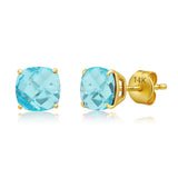 Cushion-Cut Solitaire Gemstone Studs in 14k Gold