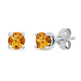 925 Sterling Silver Round Gemstone Stud Earrings