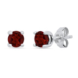925 Sterling Silver Round Gemstone Stud Earrings