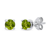 925 Sterling Silver Round Gemstone Stud Earrings