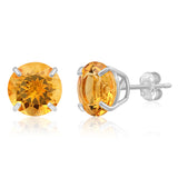 14K White Gold Round Gemstone Stud Earrings